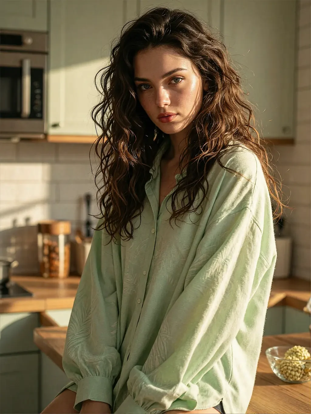Fictional AI character featured on the second landing page, in daylight