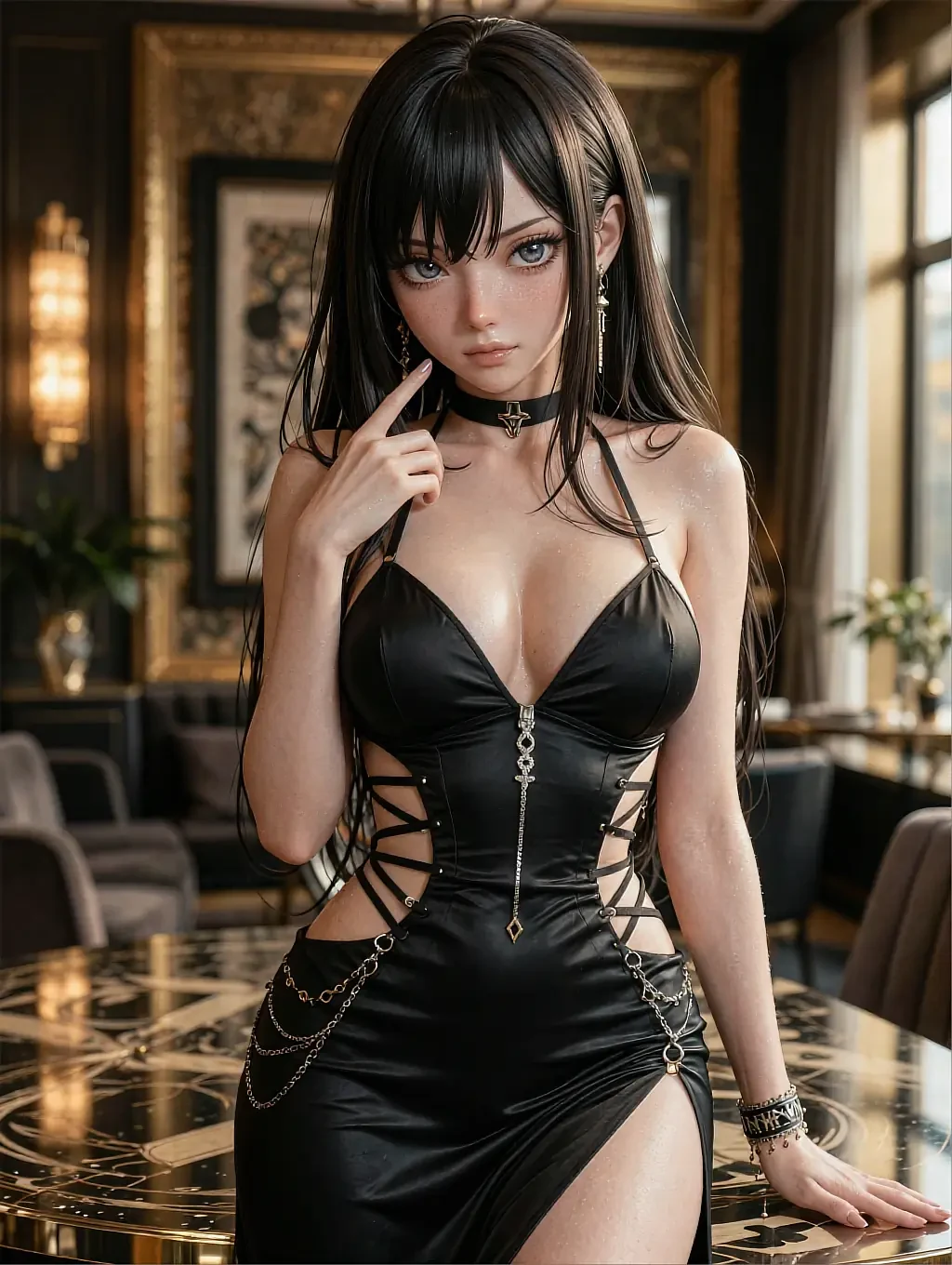 Fictional AI character featured on the second landing page, at a desk